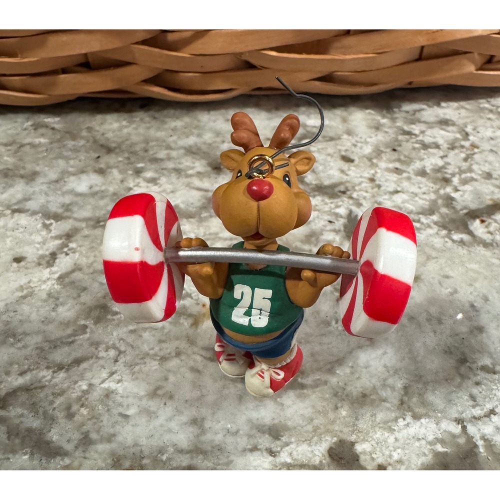 Weightlifting Reindeer Christmas Ornament Peppermint Barbell Fitness Gym 25